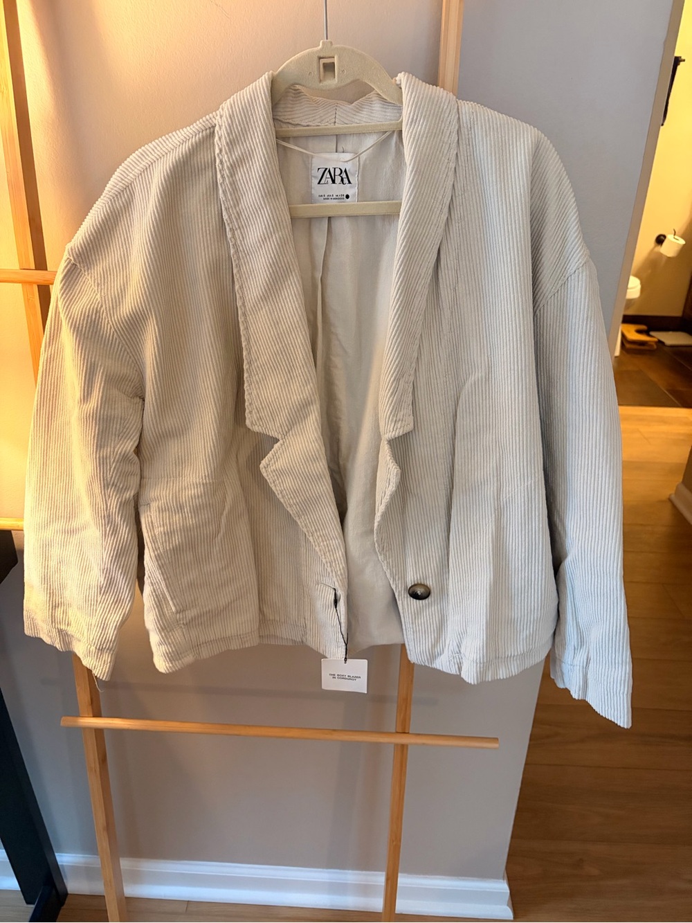 ZARA Light Cream Corduroy Relaxed Boxy Blazer